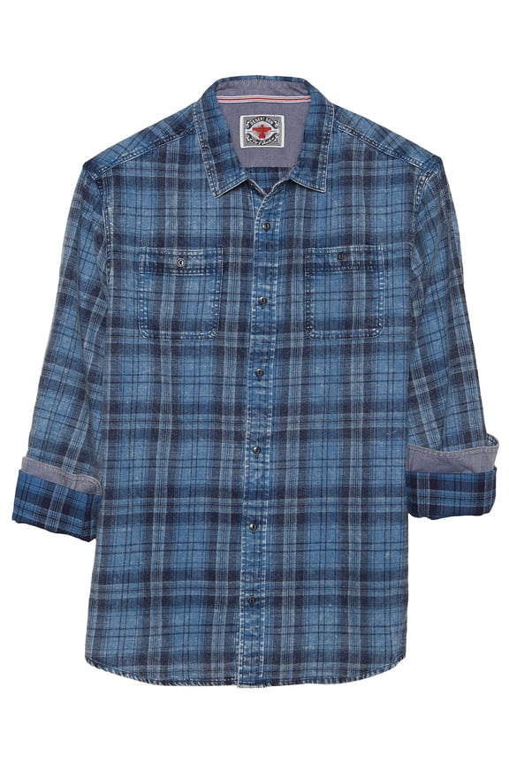 Vintage Wash Flannel Shirt (Navy/Indigo, Small)