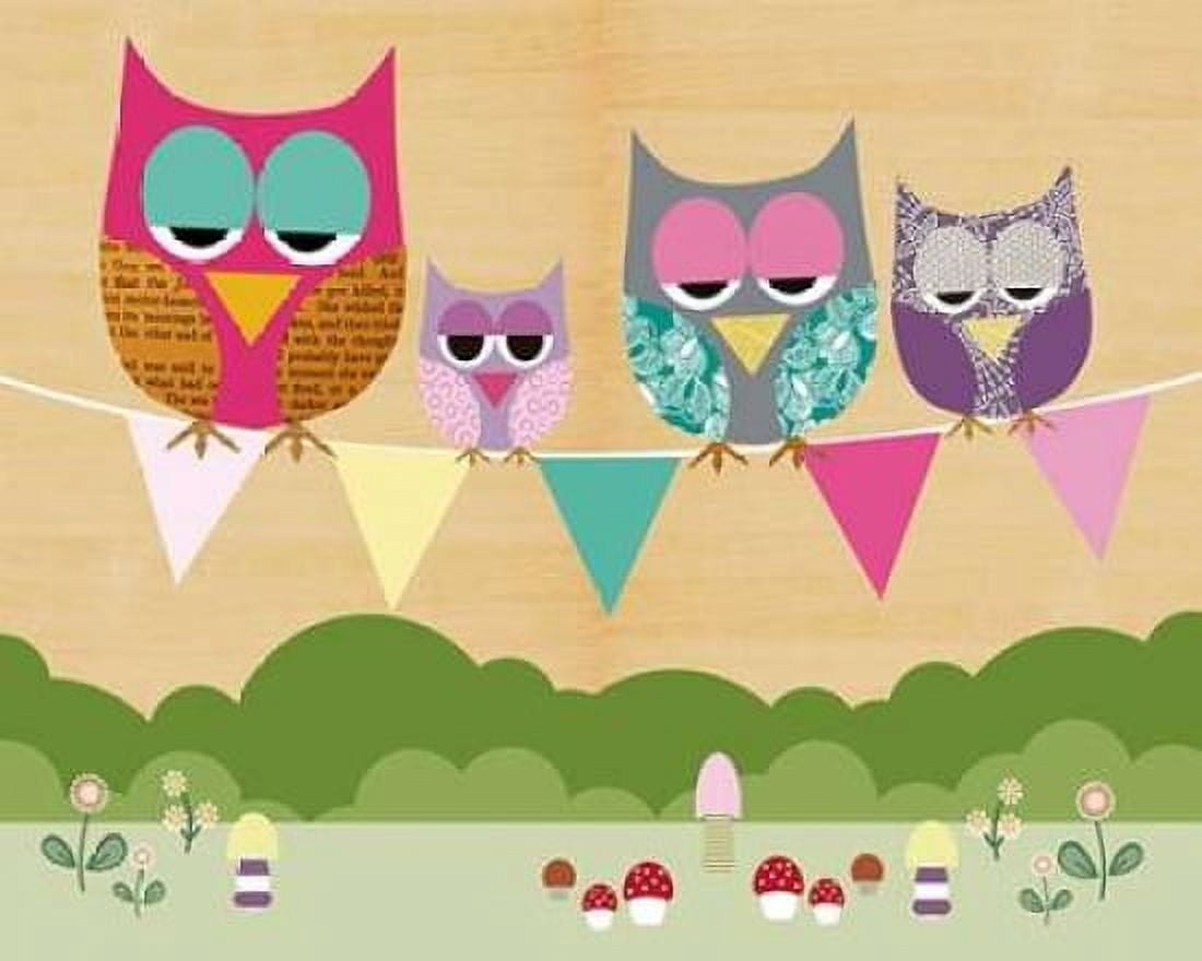 Flag Banner Owls Canvas Art - Claudia Schoen (24 x 30)