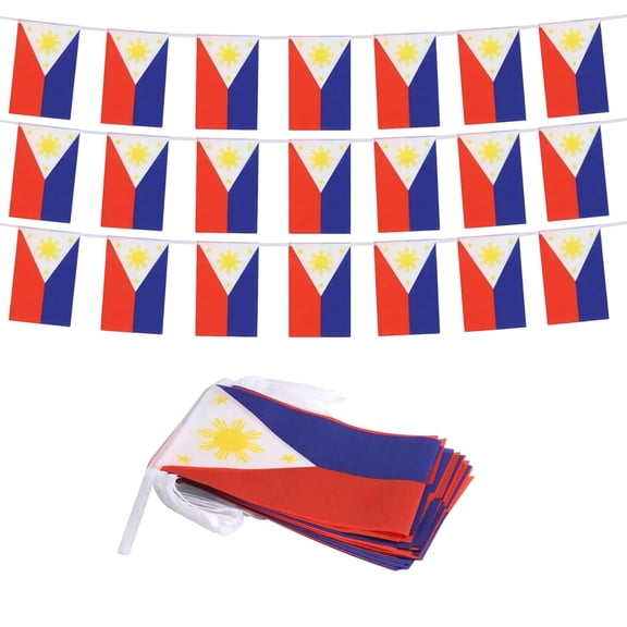 Flag Banner Small Filipino Flags Polyester 30 Pieces 32 Foot String for Philippine Independence Day Events Home Yard Party Decor