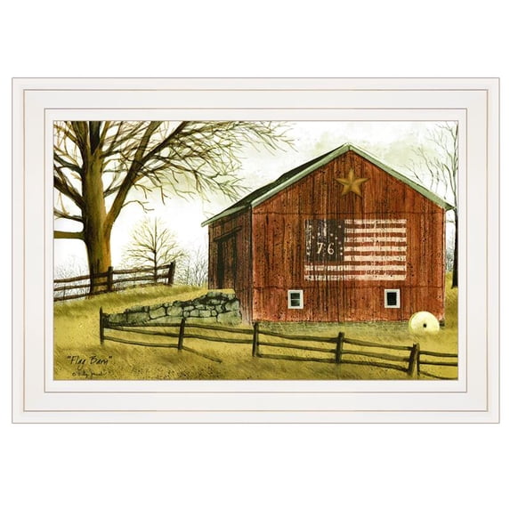 TrendyDecor4U Flag Barn By Billy Jacobs Ready To Hang Framed Print BJ112D-226G