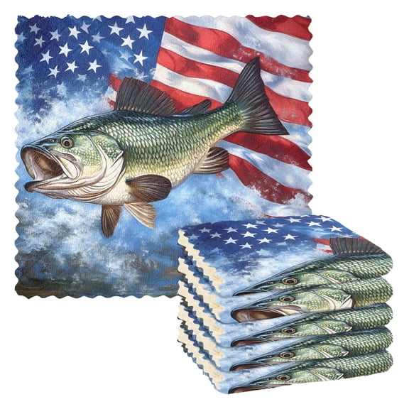 Flag Bass Fish Kitchen Cloth Dish Towels for Drying Washing Absorbent Dish Rags Reusable soft kitchen dishcloth set 6 Pack