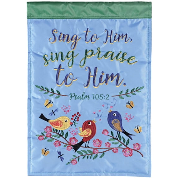 Dicksons FLAG-2136 Sing To Him Sing Praise To Him Song Birds Sky Blue And Green 13 x 18 Polyester Outdoor Decorative Garden Sidewalk Front Yard Flag