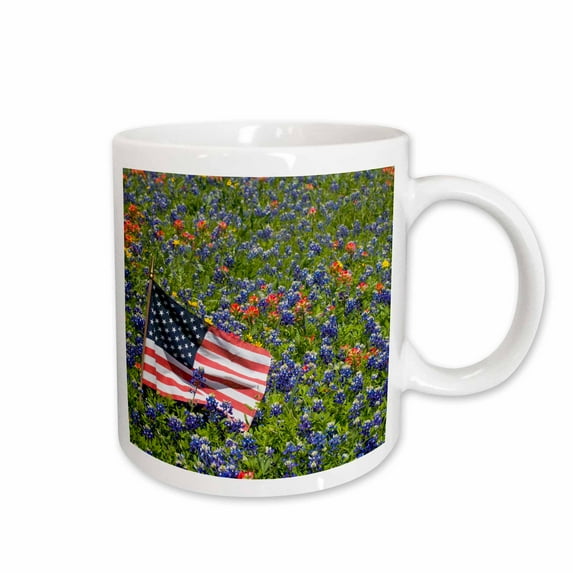 3drose, Flag, Bluebonnets, Paintbrush, Hill Country, Tx - Us44 Dgu0089 - Darrell Gulin, 11oz Mug