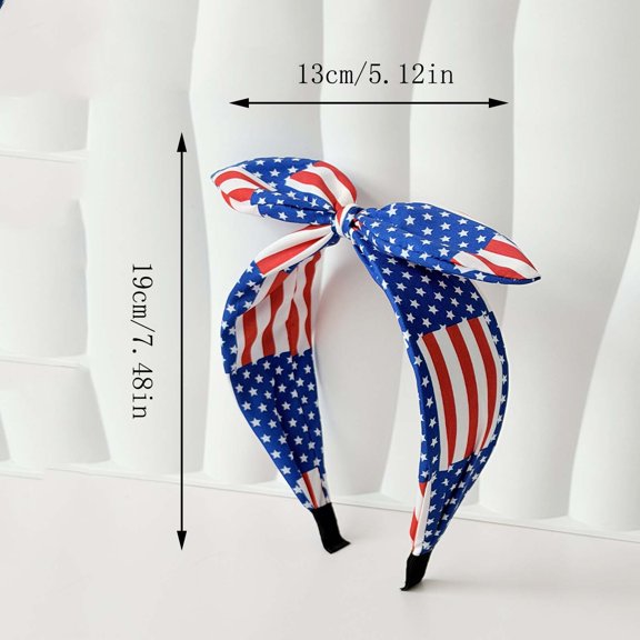 Flag Bow Headband, Patriotic Stars & Stripes Knotted Wide Headband, Ear Hairband for Independence Day Party Accessories Dark Blue