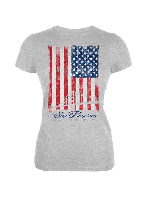 Flag Bridge San Francisco California Oversize Juniors Soft T Shirt Heather LG