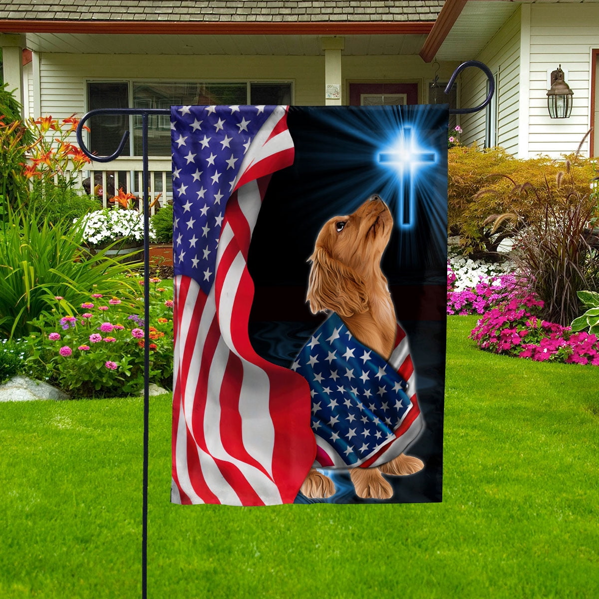 Flag Cocker Spaniel Dog Wearing Flag American Patriot Proud Standing ...