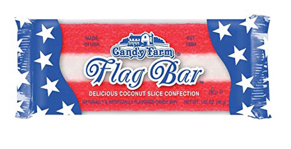 Flag Coconut Candy Bar, Red & White Striped Coconut Bar In A Blue