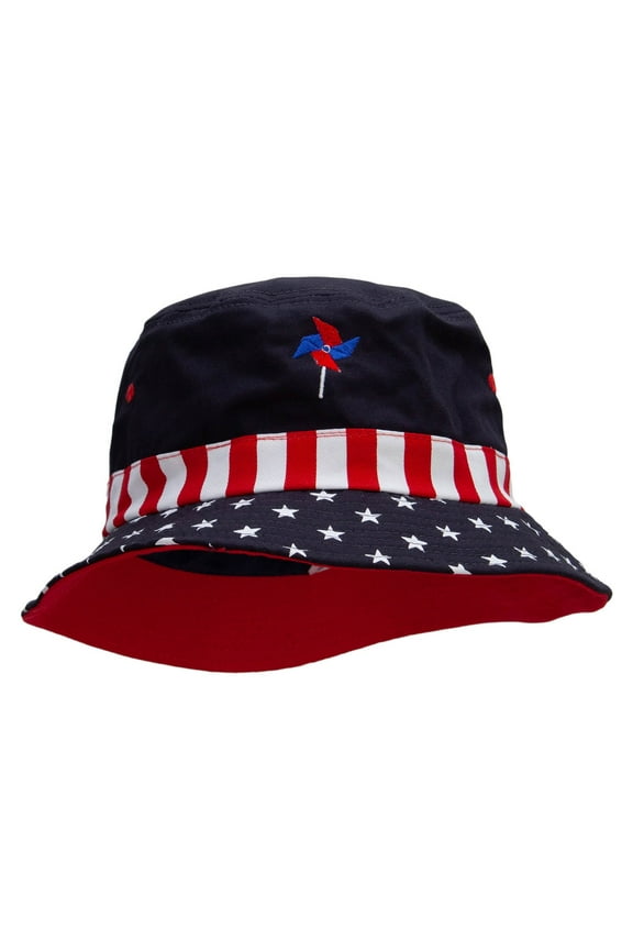 Flag Color Pinwheel Embroidered USA Flag Bucket Hat - Flag M