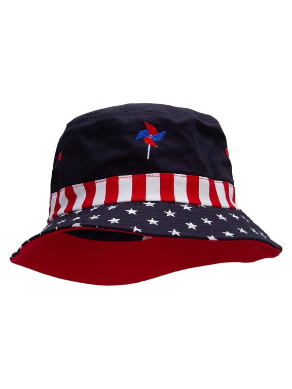 Flag Color Pinwheel Embroidered USA Flag Bucket Hat - Flag M