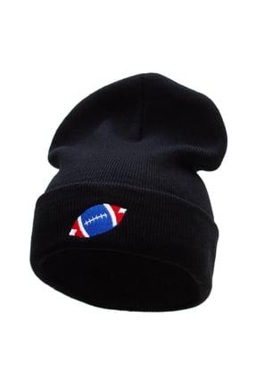 Flag Color Rugby Ball Embroidered 12 Inch Long Knitted Beanie - Black OSFM
