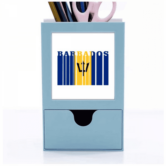 Flag Country Barbados Art Deco Fashion Desk Supplies Organizer Pen Holder Card