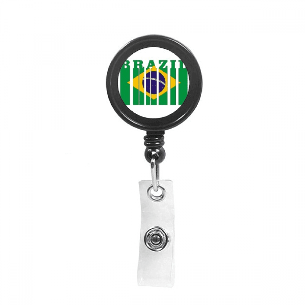 Flag Country Text Brazil Art Deco  Fashion Retractable Keychain Badge Holder ID Badge