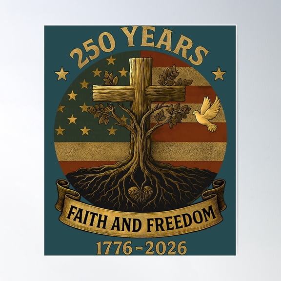 Flag Cross Tree 250 Years Faith And Freedom 1776-2026, Unframed Poster