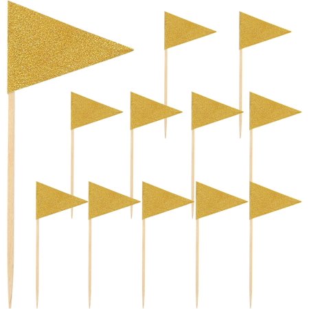 Flag Cupcake Toppers 12pcs Triangle Toothpick Flag Glitter Burger Sticks Cocktail Sticks Party Cake Insert Picks for New Year