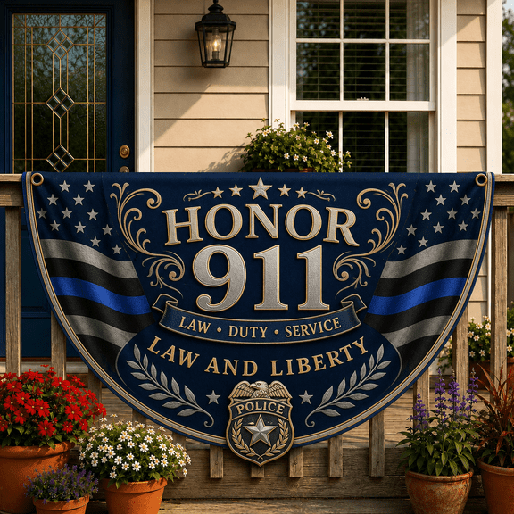 Thin Blue Line Flag Honor 911 Deep Navy Blue Police Support Porch Banner