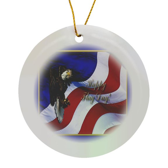 3drose, Flag Day Bald Eagle with American Flag, Circle Porcelain Ornament