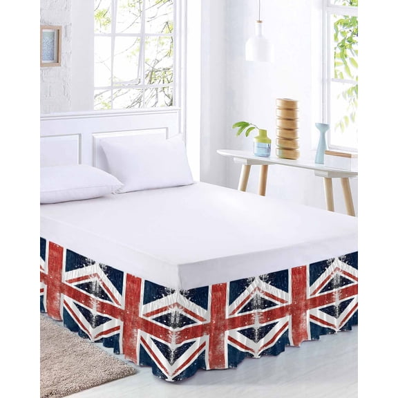Flag Day Bed Skirt California King Size 18 Inch Drop, Flag Pattern Modern Simple Red White Stripe Retro Adjustable Elastic Dust Ruffles Bedskirt Wrap Around Pleated Mattress Frame Cover