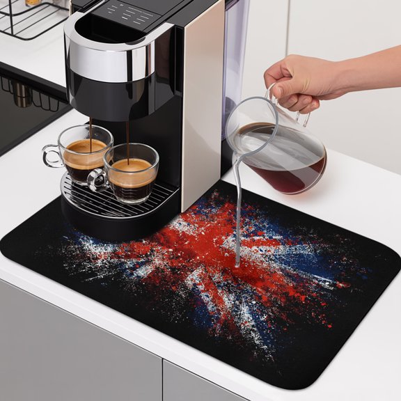 Flag Day Dish Drying Mats for Kitchen Counter, Flag Pattern Modern Simple Red White Stripe Retro Stained Absorbent Coffee Bar Mat with Non-slip Rubber Backed Quick Drying Dish Rack Pad 12"x16"