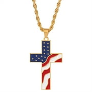 SEMIMAY Flag Day Gift Stainless Steel American USA Flag Religious Pendant Necklace Jewelry For Men Laye Necklaces for Women