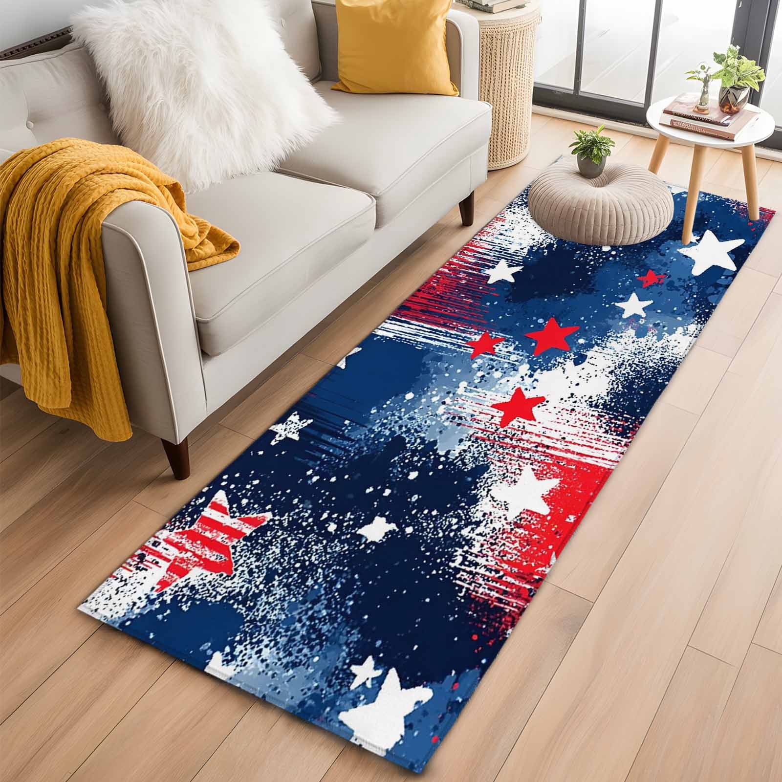 Flag Day Washable Area Rug 2 x 6 ft U.S. Flag Themed Red White Five ...