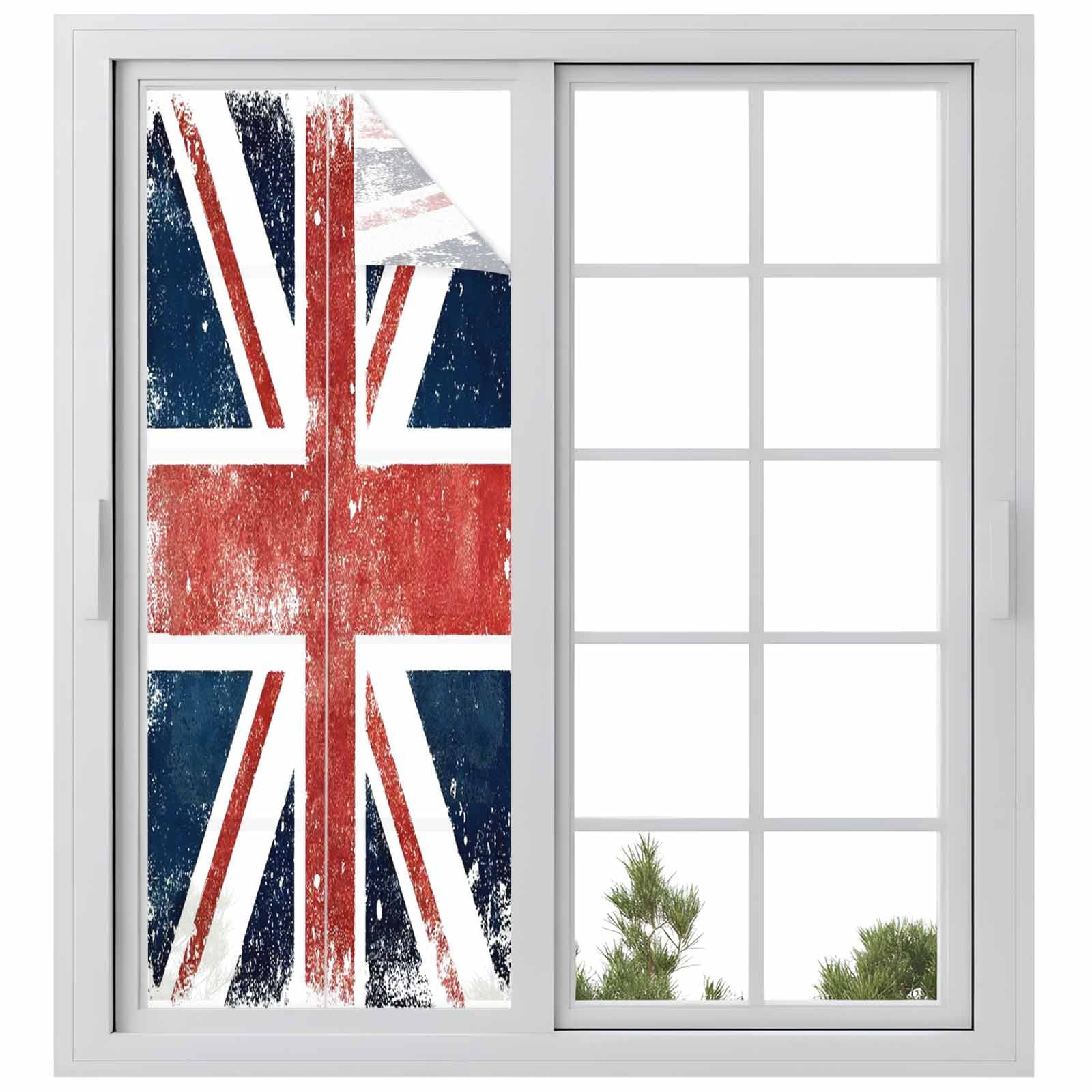 Flag Day Window Privacy Film, Flag Pattern Modern Simple Red White Stripe Retro Frosted Glass Window Clings Static Cling UV Heat Blocking Reusable Door Sticker for Bathroom 23.6 x 59 Inch