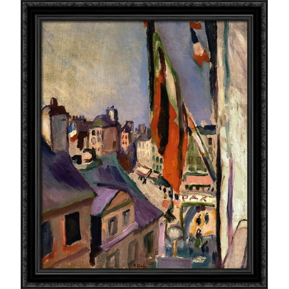 Flag Decorated Street 28x34 Large Black Ornate Wood Framed Canvas Art by Pierre Auguste Renoir