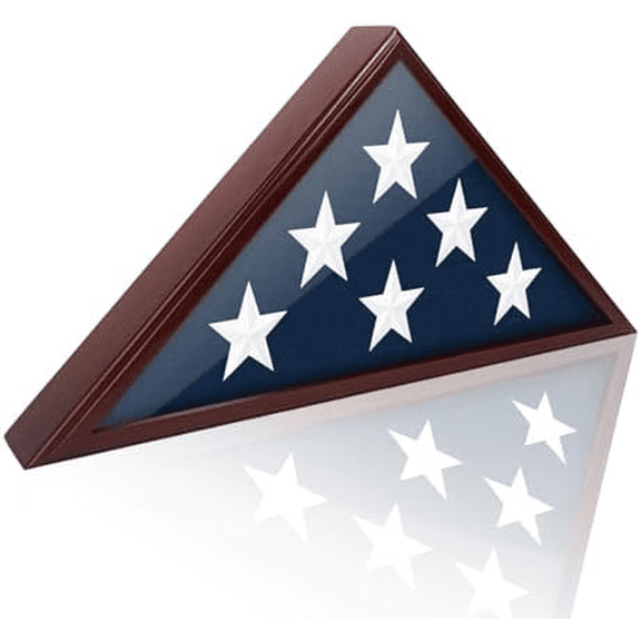 Flag Display Case for 5 x 9.5 ft Folded Burial Flag, Wall Mounted Wooden Flag Case with Custom DIY Stickers Self-Adhesive for Wall or Tabletop, Red Brown Flag Shadow Box for Honoring Military Veteran