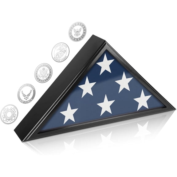 Flag Display Case for Burial Flag Black Unbranded Classic Wooden Triangular Flag Box Display Case for 9.5 x 5 ft Veteran Burial Flag with Plexiglass Front and Wall or Tabletop Mount