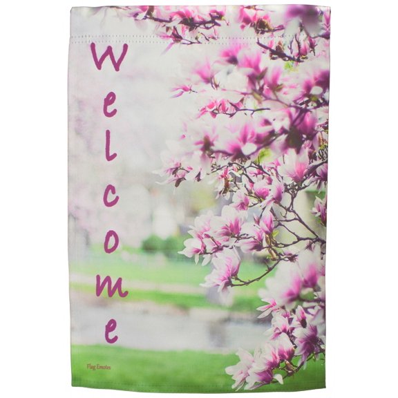 Flag Emotes - Double Sided Garden Flag - Pink Dogwood Tree Welcome