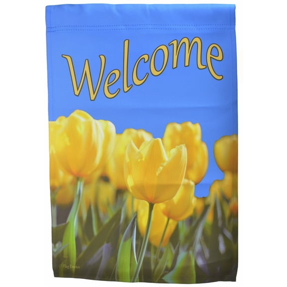 Flag Emotes - Double Sided Garden Flag - Yellow Tulips Welcome