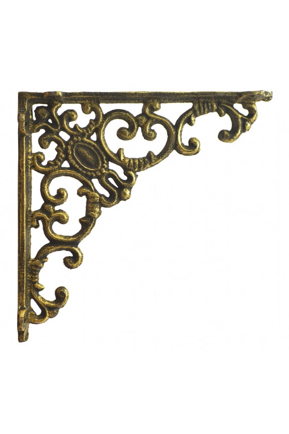 Shelf Bracket Ornate Gold Cast Iron Heavy Duty Brace 7.75" Deep