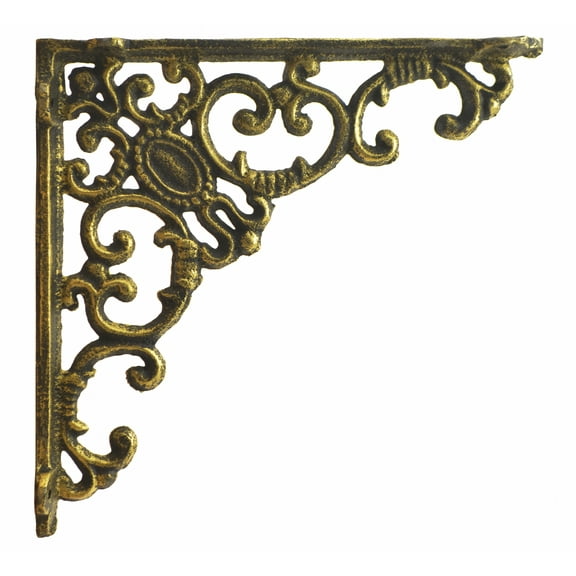 Flag Emotes Shelf Bracket Ornate Gold Cast Iron Heavy Duty Brace 7.75" Deep