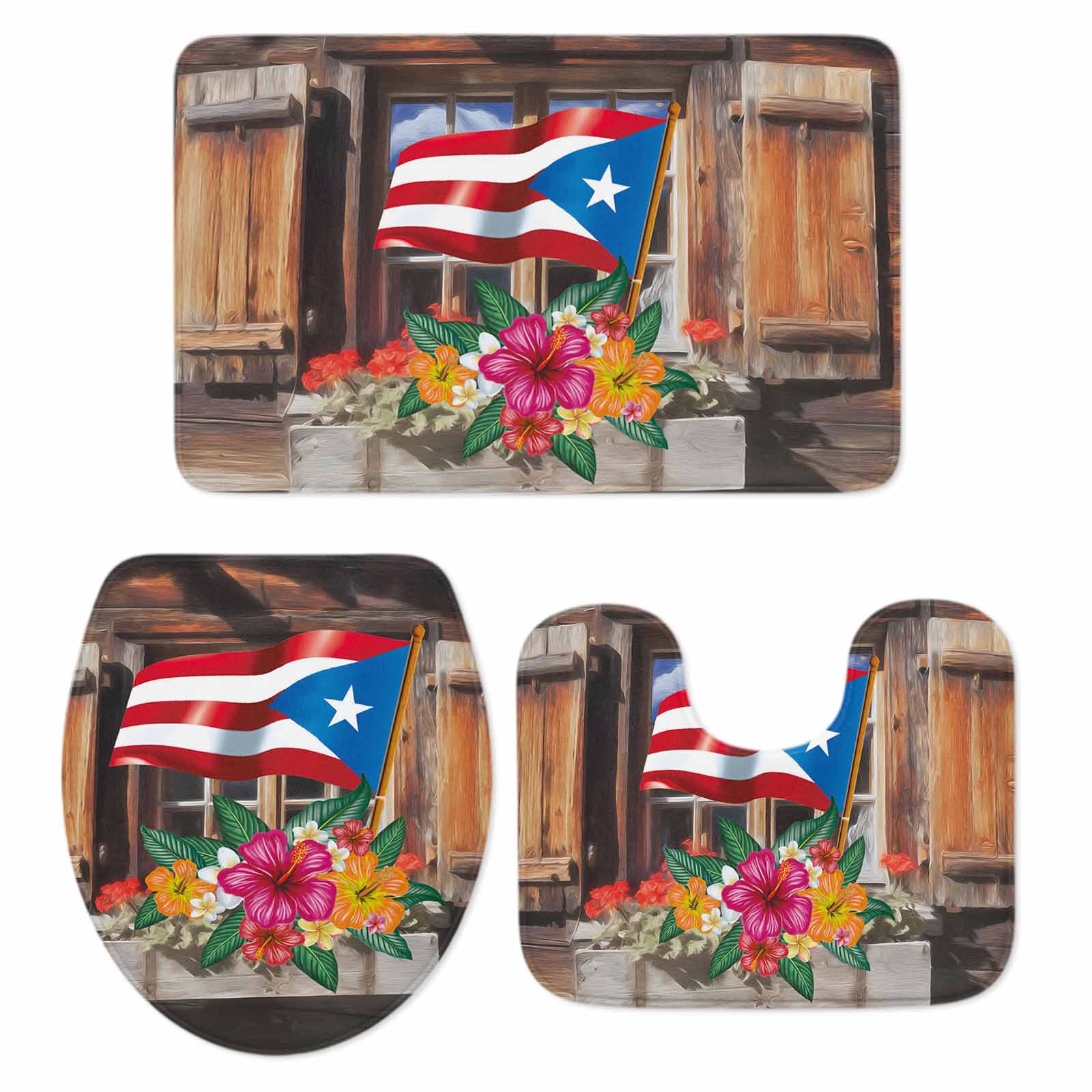 Puerto Rican Rug Designs Flag Flowers Bathroom Rugs Set Rustic Puerto Rico Red Blue Flag ...