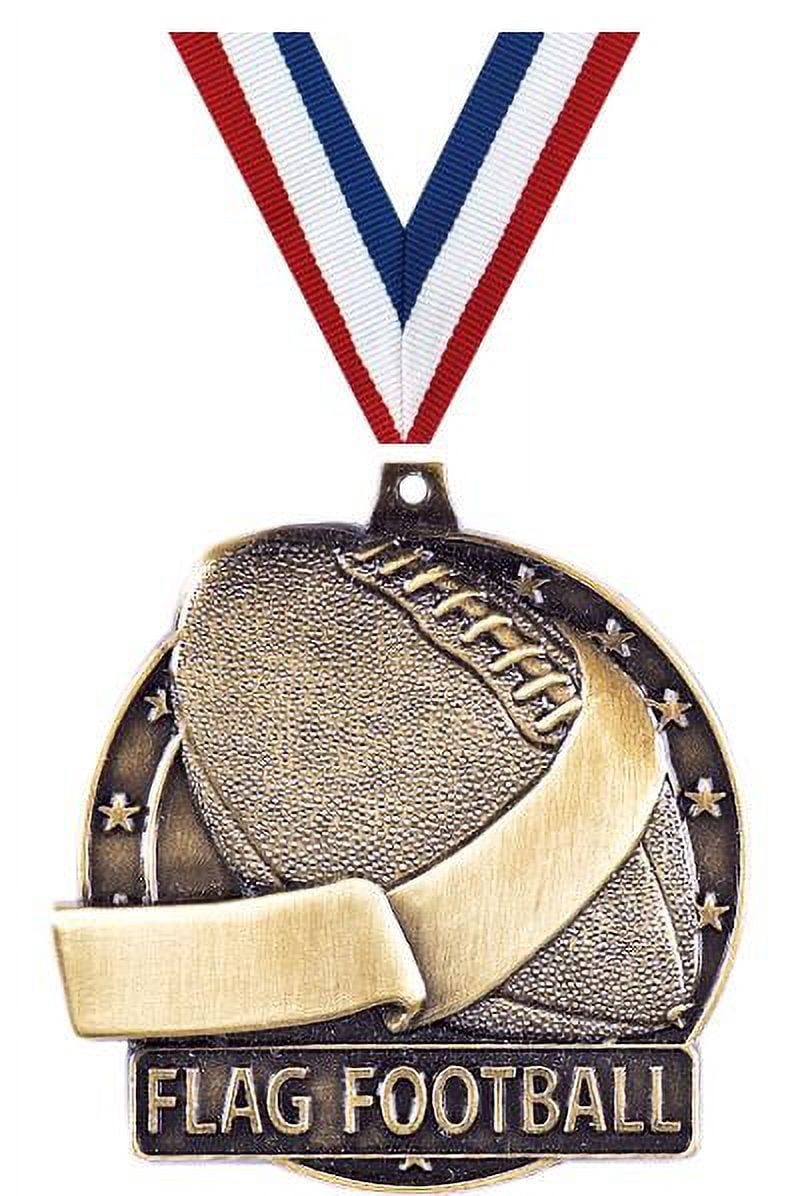 Flag Football Medals, 2" Gold Diecast Flag Football Medal Award 5 Pack