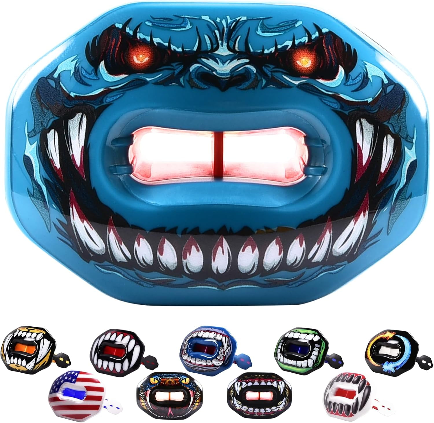 Flag Football Mouth Guard with 3D LipFit Design for Kids - Youth Tackle Football Mouthguard (No Boil) Cool Instant Fit Lip Guard Mouthpiece for Braces (Detachable Helmet Strap Included)