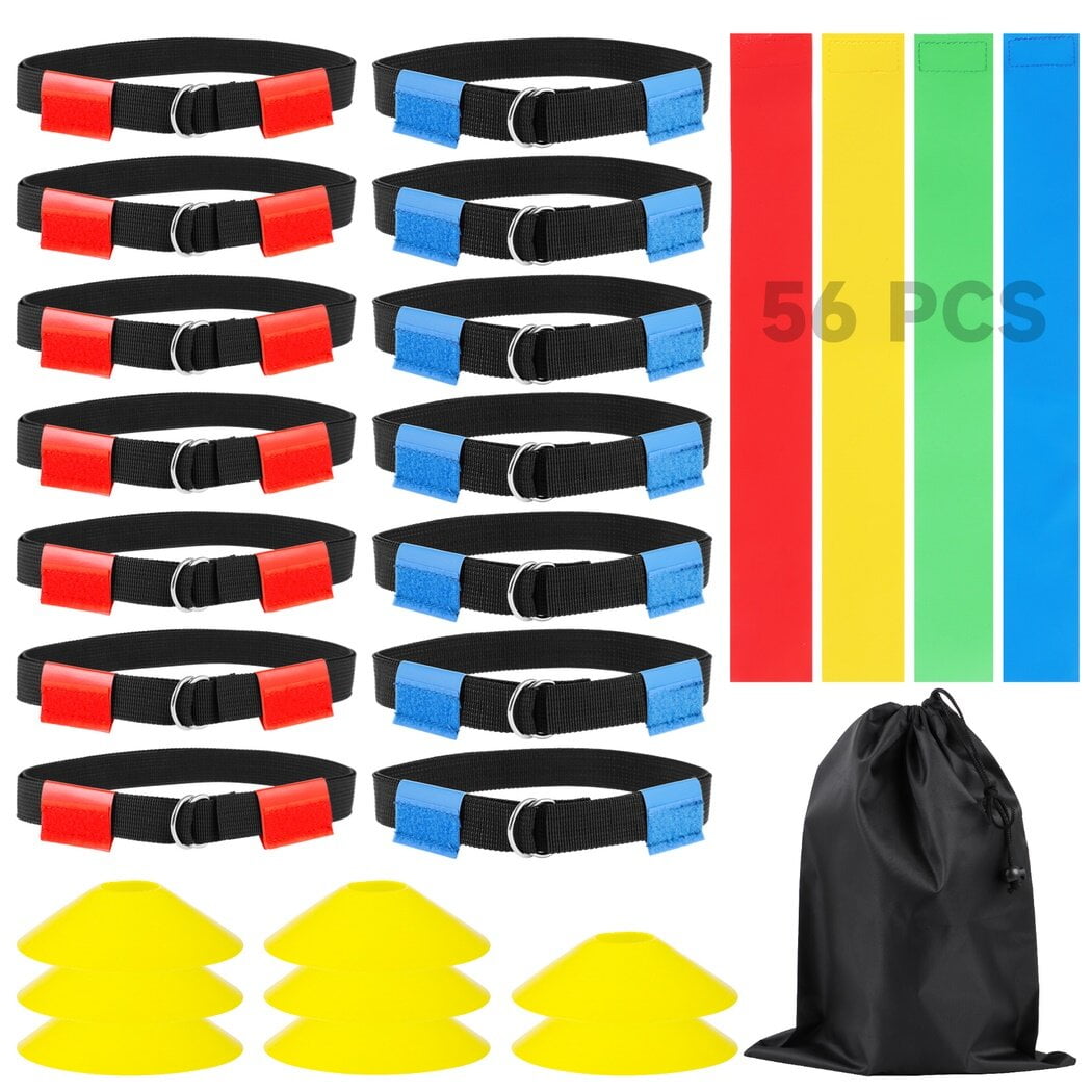 Flag Football Set, Football Flags and Belts Set for 14 Player Playing, Including 14 Belts, 56 Football Flags, 8 Cones, Football Flag Competition Kit