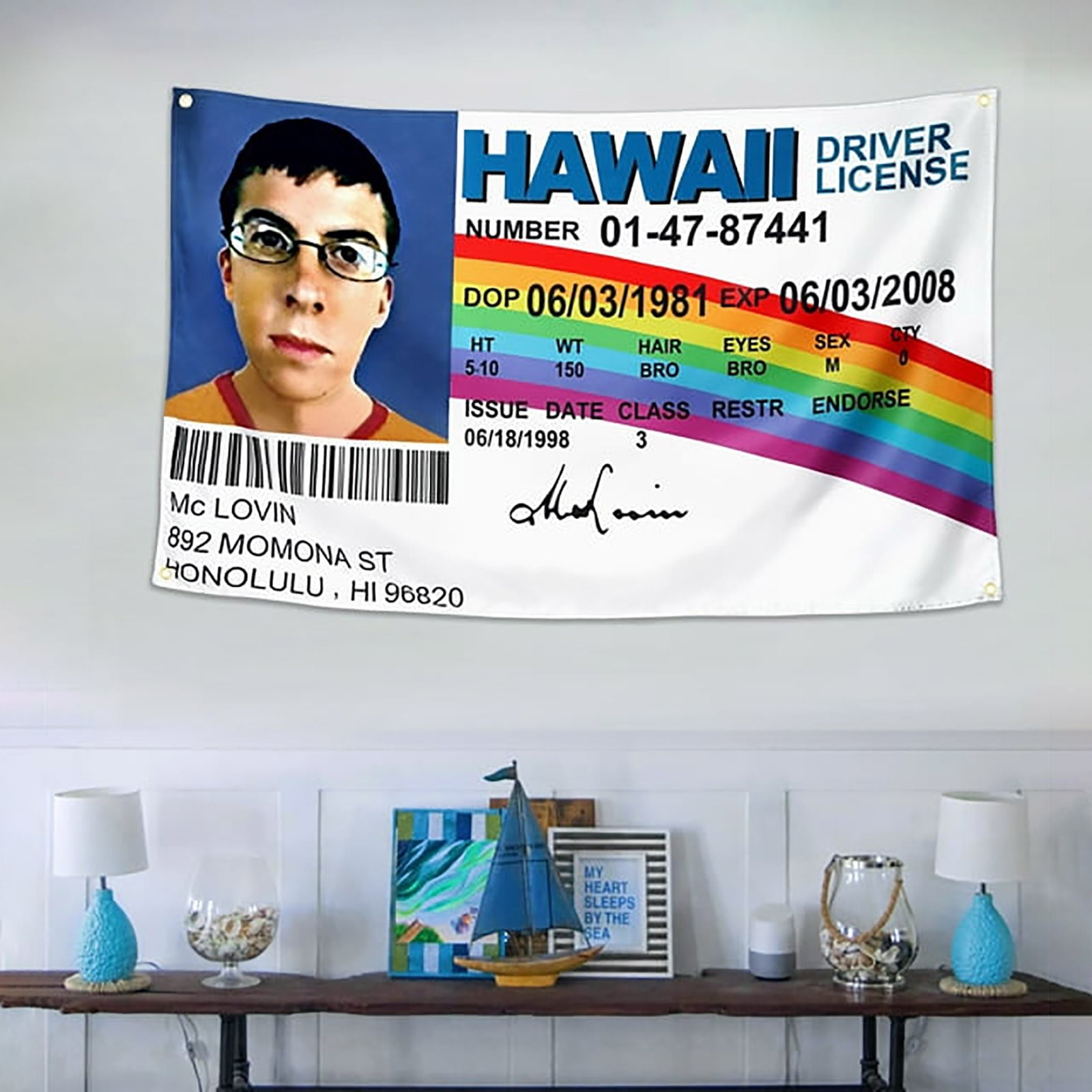 Flag For McLovin ID Driver License Wall Tapestry 3x5ft 200D Thicker Printing Banner Dorm Room ...