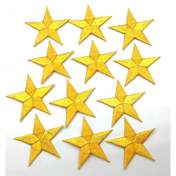 Flag Gold Embroidered Star Iron-On Appliqu 1-5/8 Pack of 12 Heat Seal Patches for Uniforms, Costumes, Crafts