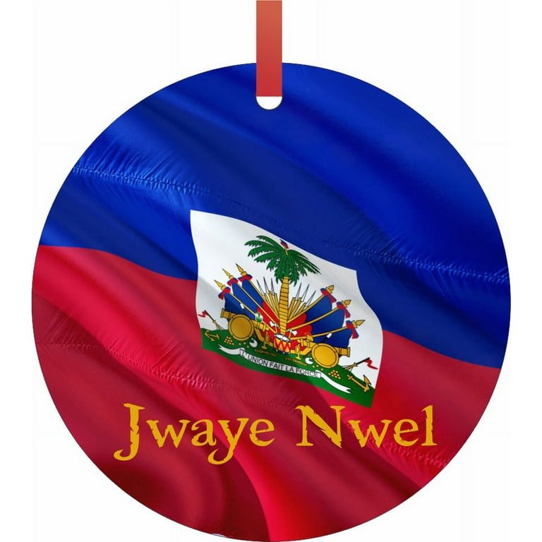 Flag Haiti - Waving Haitian Flag Jwaye Nwel Double Sided Round Shaped Flat  Aluminum Glossy Christmas Ornament Tree Decoration 