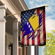 USA Bosnia and Herzegovina Friendship Half Flag Patriotic Bosnian House Flag, Double-Sided Outdoor Yard Decor 29.5 x 39.5 Inch