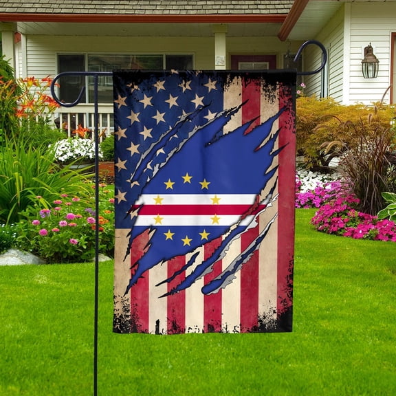 Flag Half American Flag Cape Verdean Proud In Cape Verde U.S.A Friendship Root Garden Flag, Double-Sided Decorative Outdoor Flag, Patriotic Polyester Yard Flag 11.5 x 17.5 in