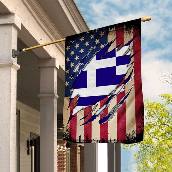 Flag Half American Flag Greek Proud In Greece U.S.A Friendship Root Garden Flag, Double-Sided Decorative Outdoor Flag, Patriotic Polyester Yard Flag 12 x 18 in