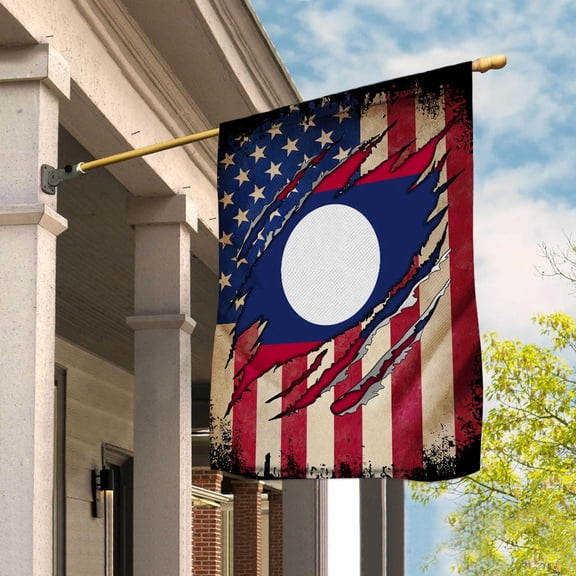 Flag Half American Flag Lao Proud In Laos U.S.A Friendship Root Garden Flag, Double-Sided Decorative Outdoor Flag, Patriotic Polyester Yard Flag 12 x 18 in