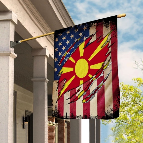 Flag Half American Flag North Macedonian Proud In North Macedonia U.S.A Friendship Root House Flag (29.5x39.5) Double Sided-USA Flags Premium Polyester-Decorative Indoor Outdoor Flag