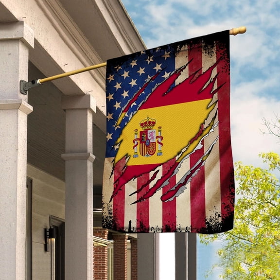 Flag Half American Flag Spanish Proud In Spain U.S.A Friendship Root Garden Flag, Double-Sided Decorative Outdoor Flag, Patriotic Polyester Yard Flag 12 x 18 in