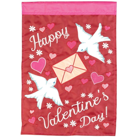 DICKSONS - Magnolia Garden - Happy Valentine's Day Love Birds Letter 13 x 18 Inch Polyester Garden Flag