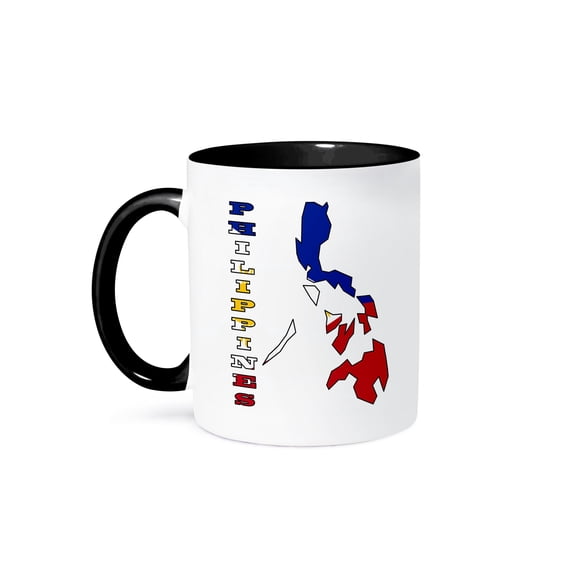 3dRose, Flag in the map and name of the country, Philippines. , 15oz Two-Tone Black Mug