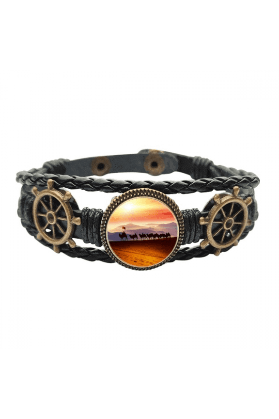 Flag Journey Silk Road Camel Desert Leather Braided Ocean Bracelet Wristband