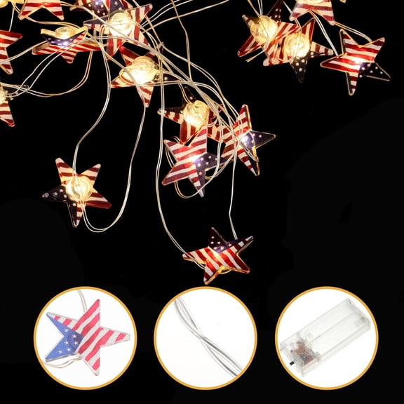 Flag LED String Lights, 16.4 ft 50 LED Copper Wire Fairy Lights with Remote and Battery Box, 4th of July Decorations for Patio, Porch, Backyard Party Decor