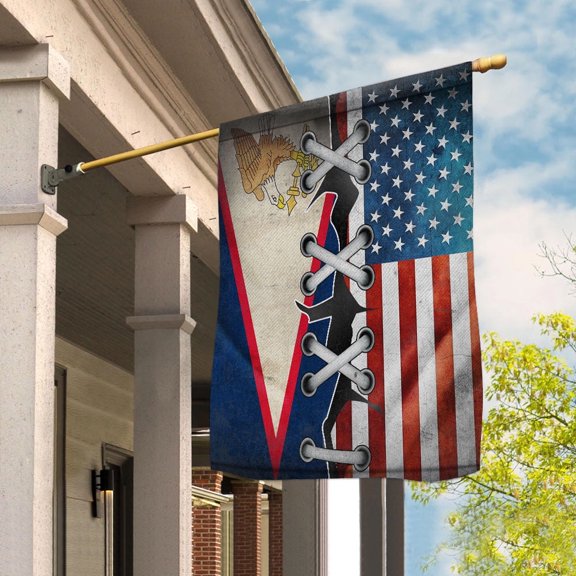 Flag Made In America With America Samoan Parts America Samoan American Friendship Root Proud House Flag, Double-Sided Decorative Outdoor Flag, Patriotic Polyester Yard Flag 29.5 x 39.5 in
